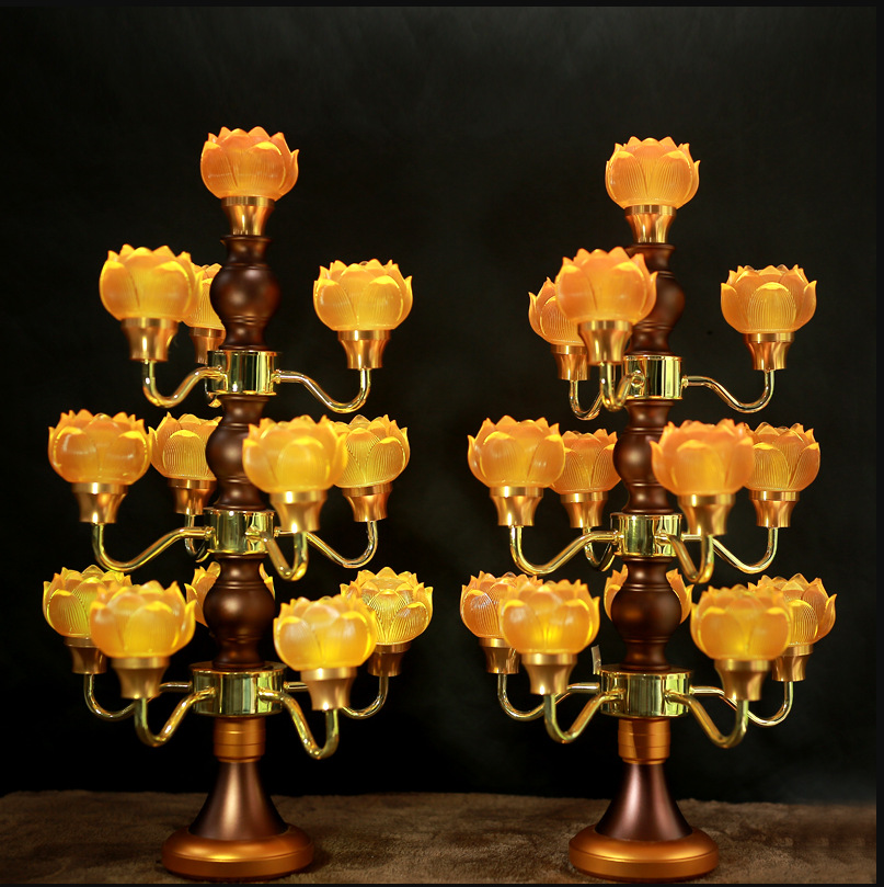 Đôi Đèn Lưu Ly Cửu Liên Thân Vàng, Kích Thước 25cm 30cm 40cm.png
